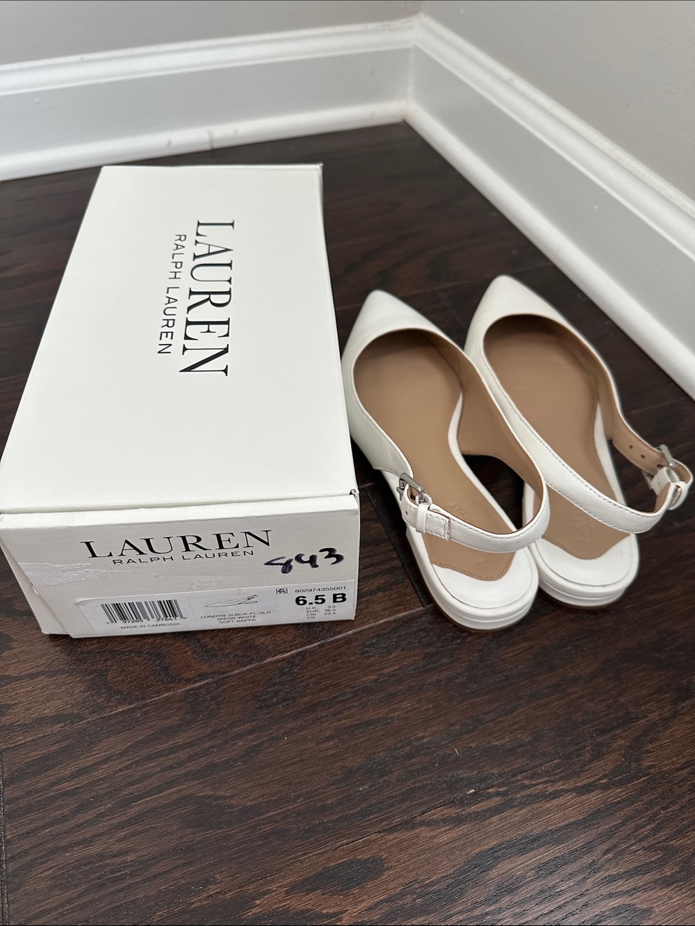 Lauren Ralph Lauren White Pointed Slingback Flats with Buckle - Picture 5 of 6